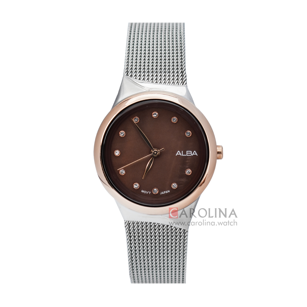 Jam Tangan ALBA Fashion AH8618X1 Women Brown Dial Mesh Stainless Steel Strap