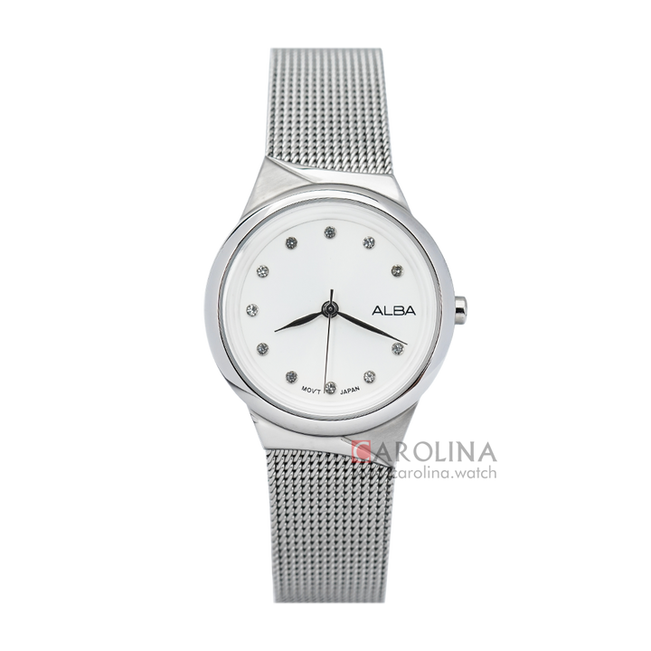 Jam Tangan ALBA Fashion AH8621X1 Women Silver Dial Mesh Stainless Steel Strap