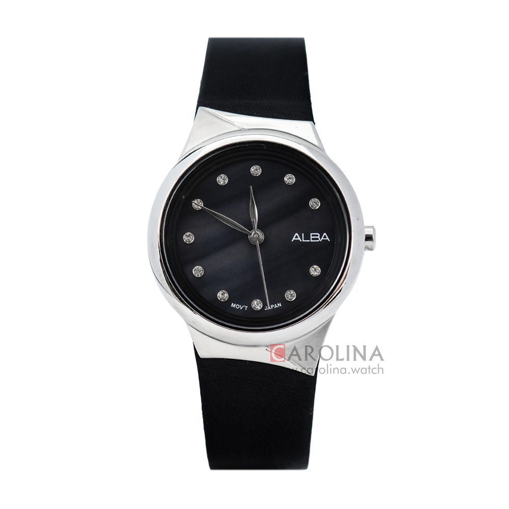 Jam Tangan ALBA Fashion AH8625X1 Women Black Dial Black Leather Strap