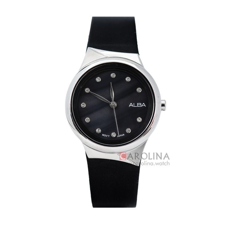 Jam Tangan ALBA Fashion AH8625X1 Women Black Dial Black Leather Strap