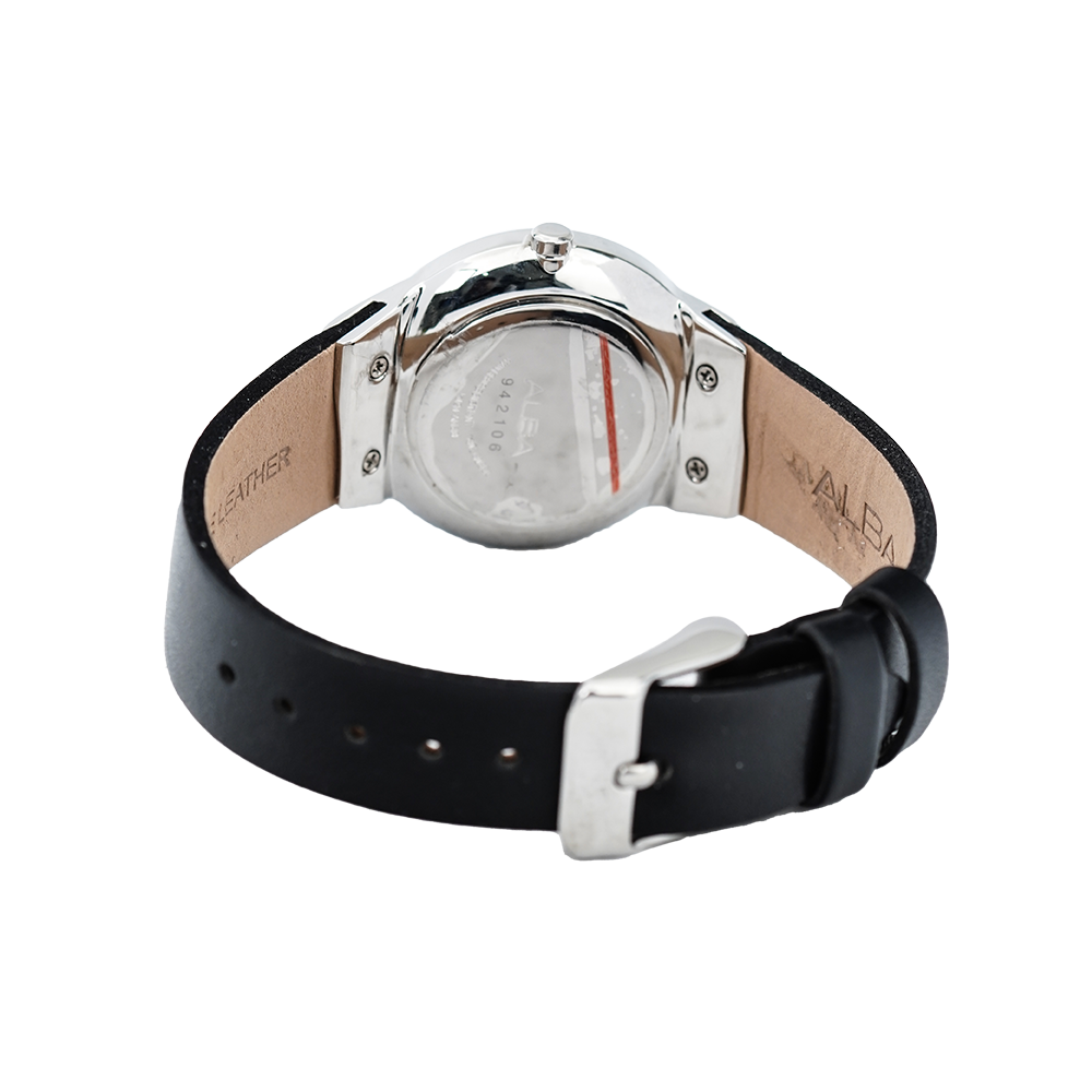 Jam Tangan ALBA Fashion AH8625X1 Women Black Dial Black Leather Strap