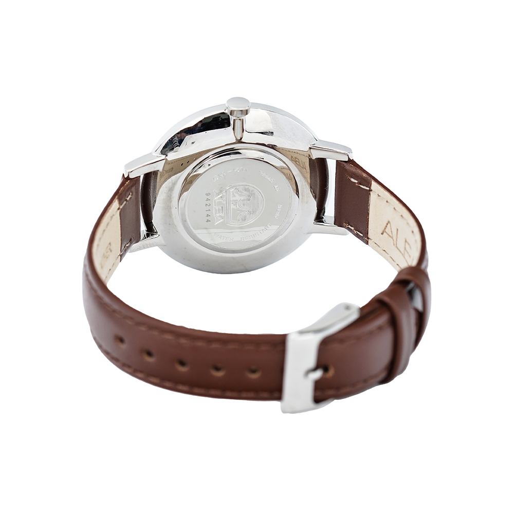 Jam Tangan ALBA Fashion AH8671X1 Women Silver Dial Brown Leather Strap