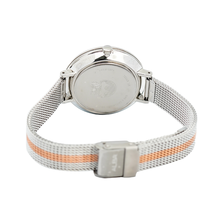 Jam Tangan ALBA Fashion AH8673X1 Women Silver Pattern Dial Dual Tone Mesh Stainless Steel Strap