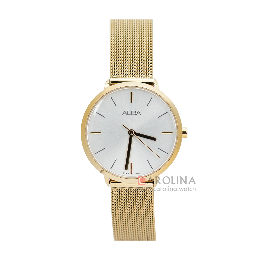 Jam Tangan ALBA Fashion AH8710X1 Women Silver Dial Gold Mesh Stainless Steel Strap