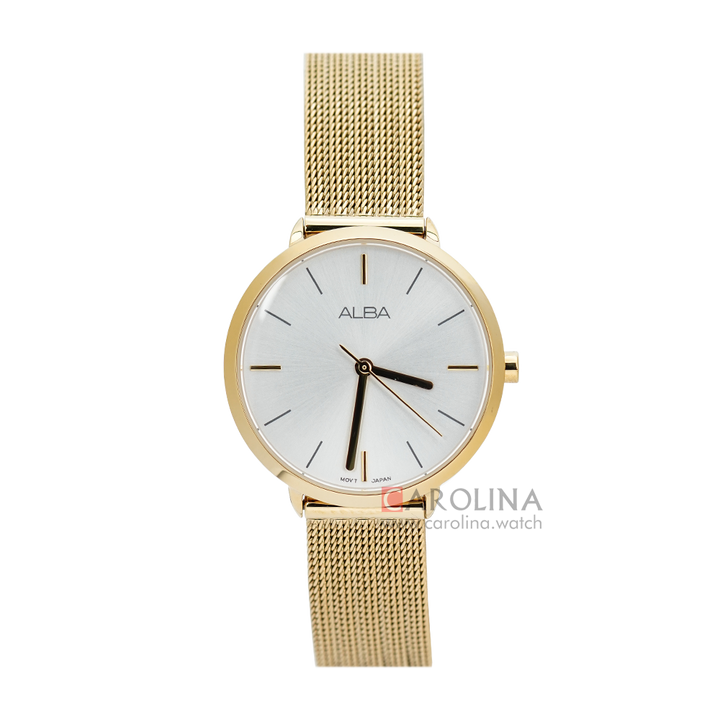 Jam Tangan ALBA Fashion AH8710X1 Women Silver Dial Gold Mesh Stainless Steel Strap