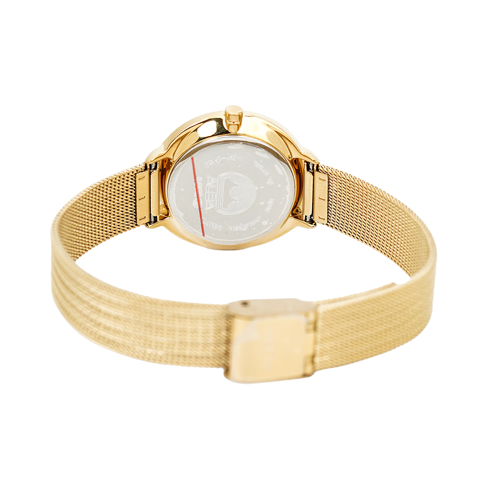 Jam Tangan ALBA Fashion AH8710X1 Women Silver Dial Gold Mesh Stainless Steel Strap