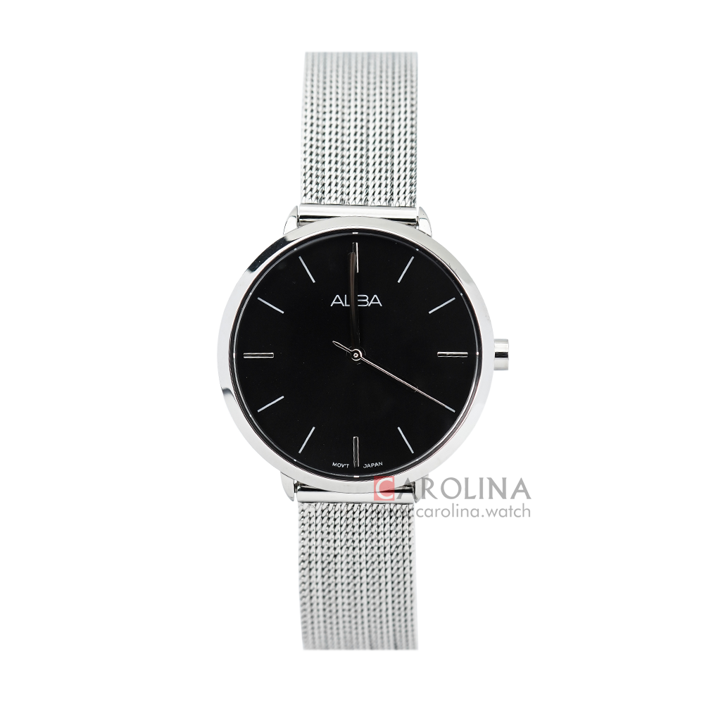 Jam Tangan ALBA Fashion AH8717X1 Women Black Dial Mesh Stainless Steel Strap