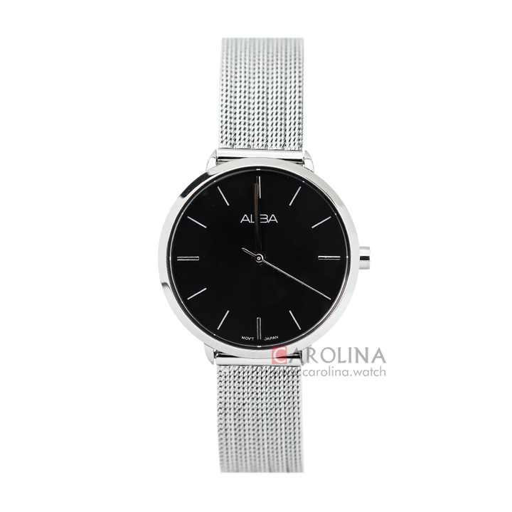 Jam Tangan ALBA Fashion AH8717X1 Women Black Dial Mesh Stainless Steel Strap
