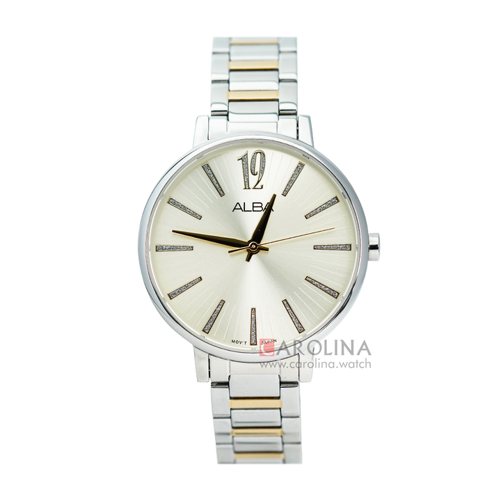 Jam Tangan ALBA Fashion AH8755X1 Women Light Champagne Dial Dual Tone Stainless Steel Strap