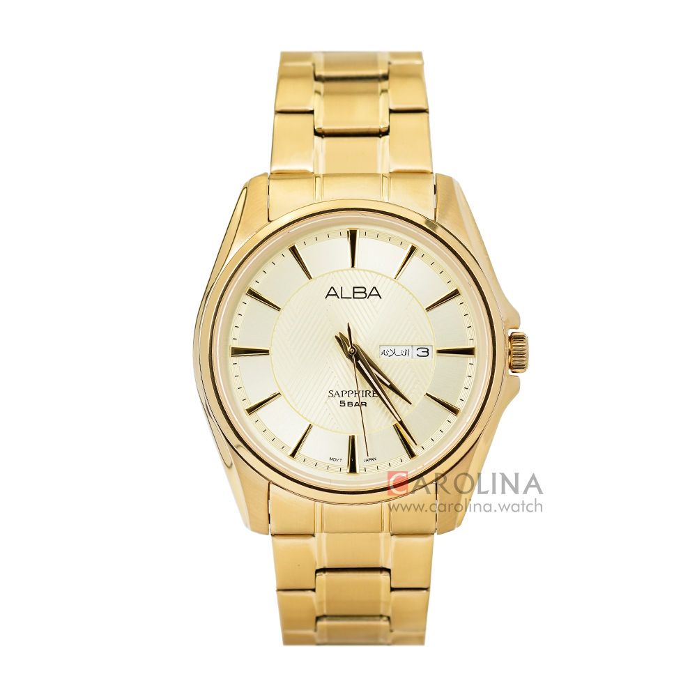 Jam Tangan ALBA Prestige AJ6094X1 Men Champagne Pattern Dial Gold Stainless Steel Strap