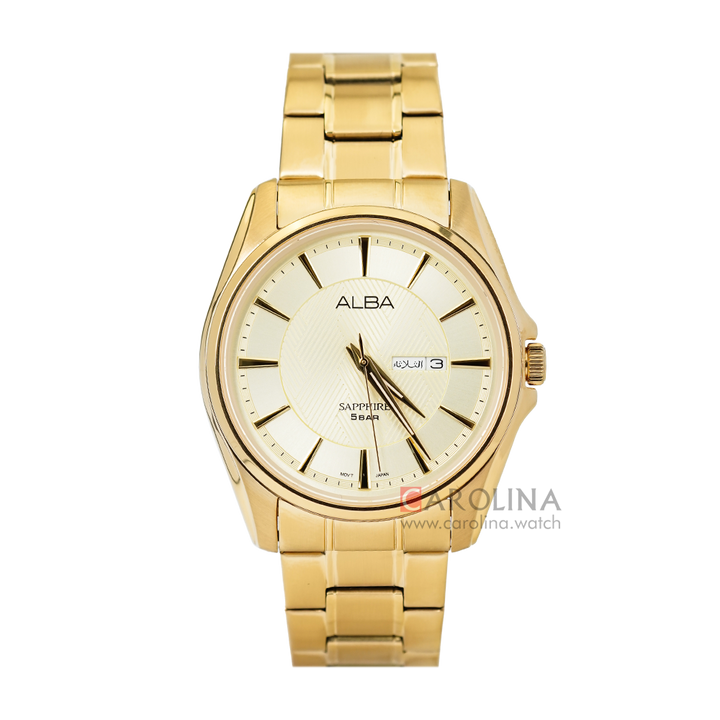 Jam Tangan ALBA Prestige AJ6094X1 Men Champagne Pattern Dial Gold Stainless Steel Strap