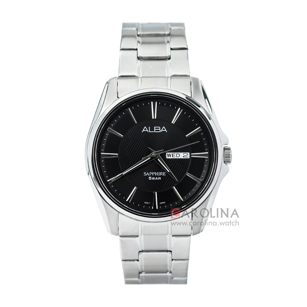 Jam Tangan ALBA Active AJ6101X1 Men Black Pattern Dial Stainless Steel Strap