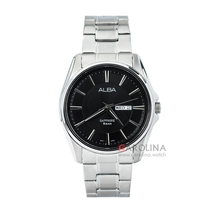 Jam Tangan ALBA Active AJ6101X1 Men Black Pattern Dial Stainless Steel Strap