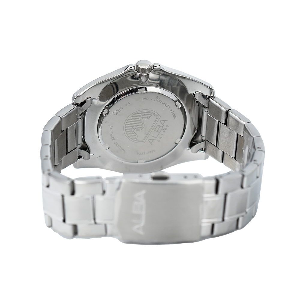Jam Tangan ALBA Active AJ6101X1 Men Black Pattern Dial Stainless Steel Strap