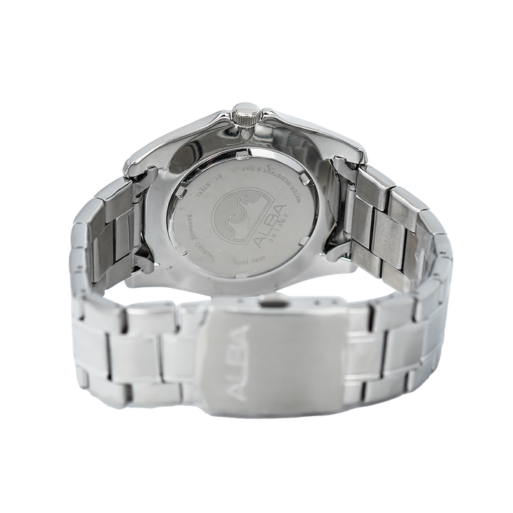 Jam Tangan ALBA Active AJ6101X1 Men Black Pattern Dial Stainless Steel Strap
