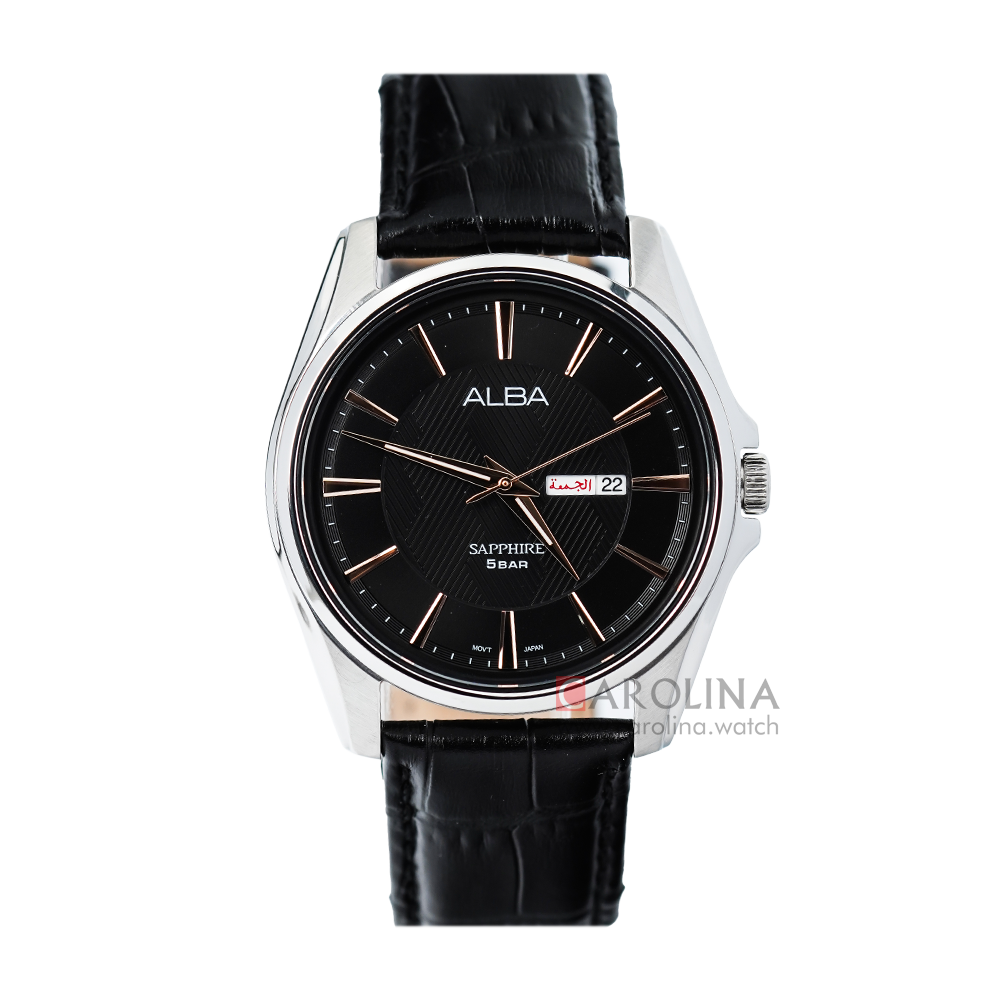 Jam Tangan ALBA Prestige AJ6105X1 Men Black Dial Black Leather Strap