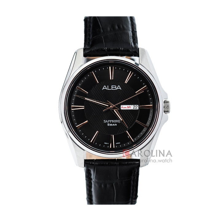 Jam Tangan ALBA Prestige AJ6105X1 Men Black Dial Black Leather Strap