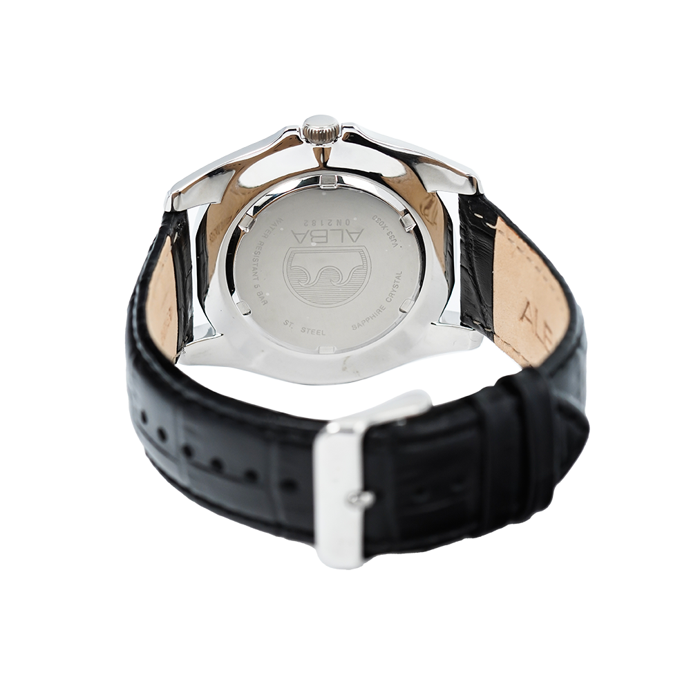 Jam Tangan ALBA Prestige AJ6105X1 Men Black Dial Black Leather Strap