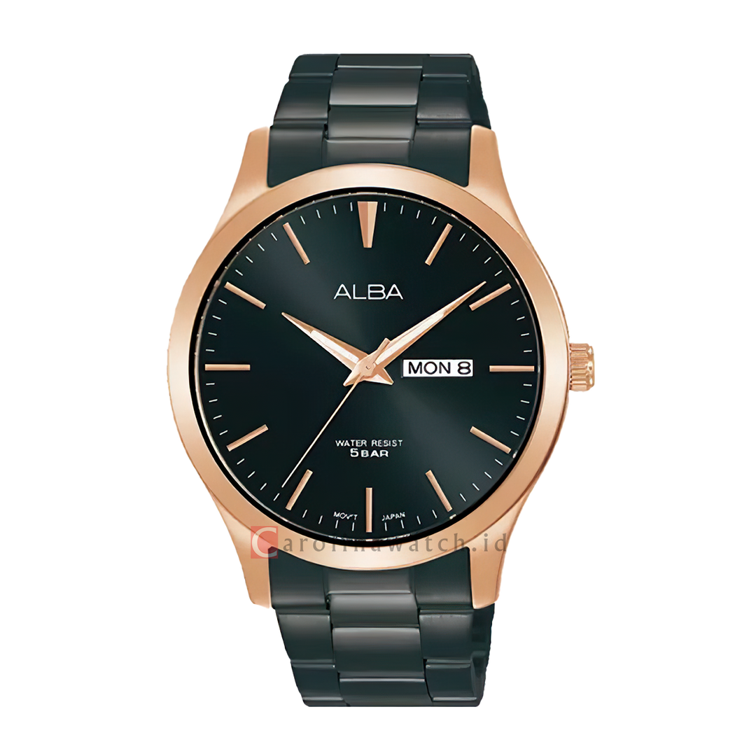 Jam Tangan Alba Prestige AJ6122X1 Men Black Dial Black Stainless Steel Strap