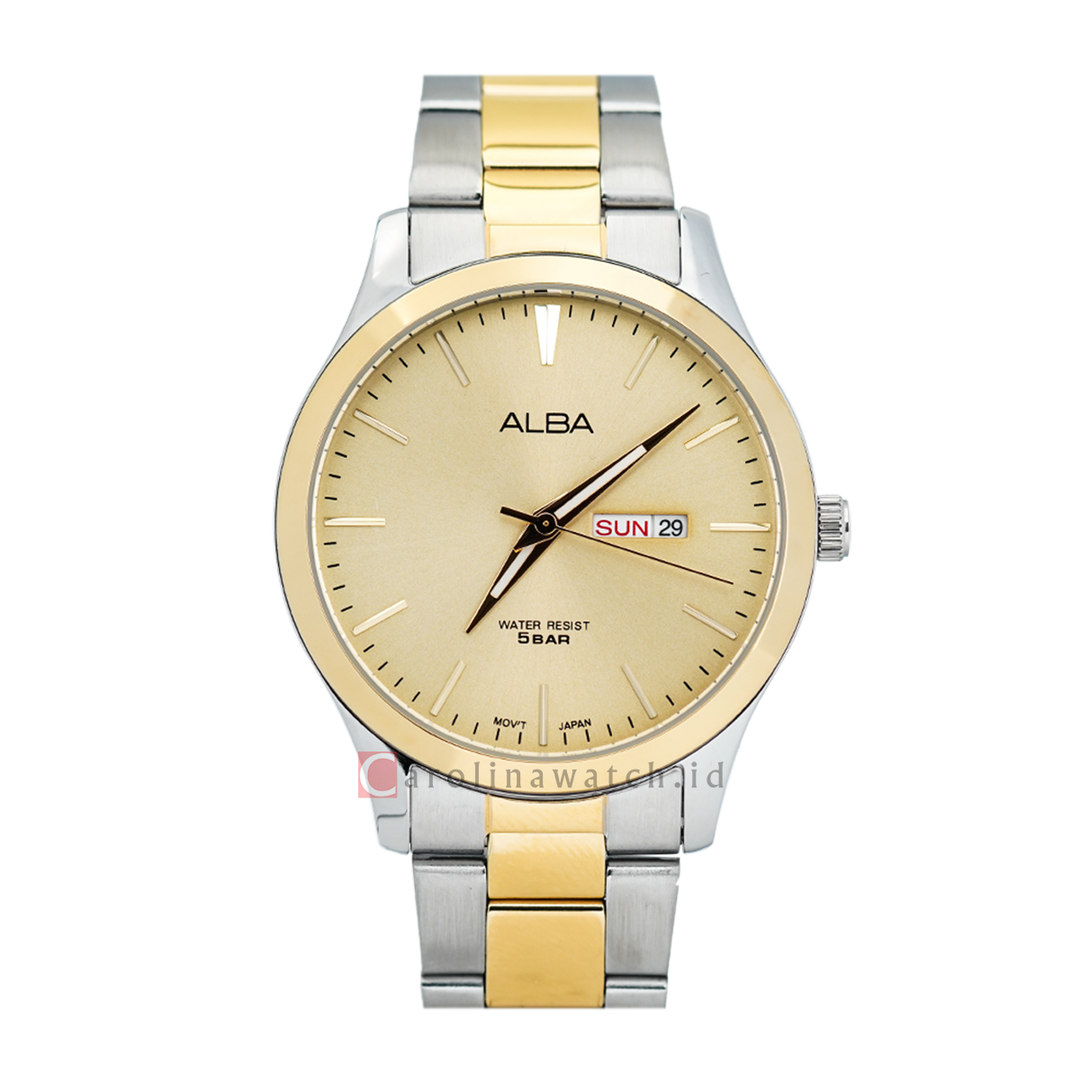 Jam Tangan ALBA Prestige AJ6126X1 Men Gold Dial Dual Tone Stainless Steel Strap