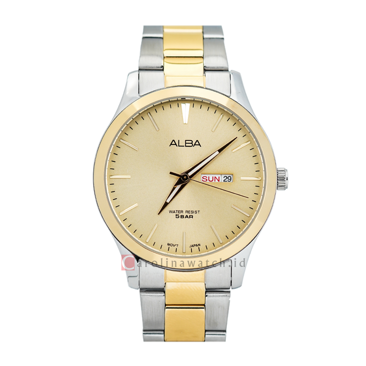 Jam Tangan ALBA Prestige AJ6126X1 Men Gold Dial Dual Tone Stainless Steel Strap