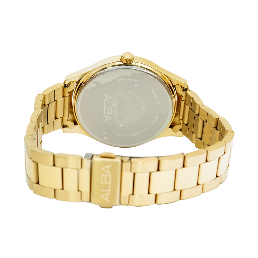 Jam Tangan ALBA Fashion AJ6130X1 Men Black Dial Gold Stainless Steel Strap