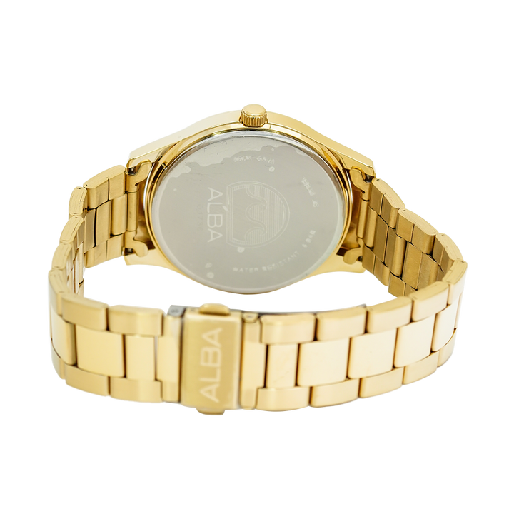 Jam Tangan ALBA Fashion AJ6130X1 Men Black Dial Gold Stainless Steel Strap