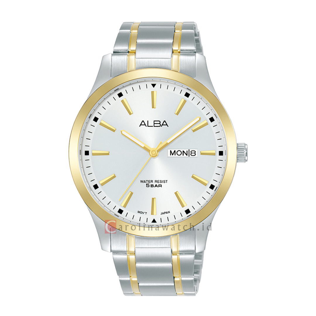 Jam Tangan ALBA Prestige AJ6150X1 Men White Dial Dual Tone Stainless Steel Strap