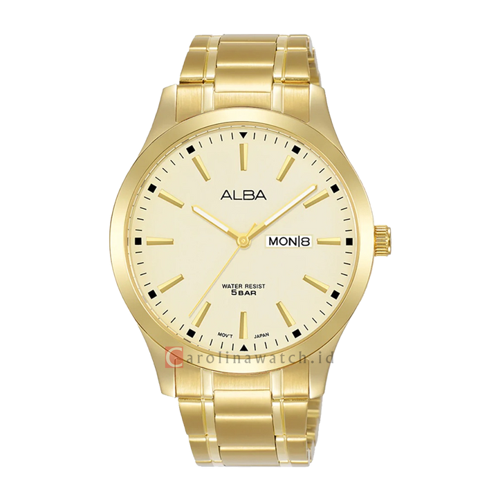 Jam Tangan ALBA Prestige AJ6158X1 Men Light Gold Dial Gold Stainless Steel Strap