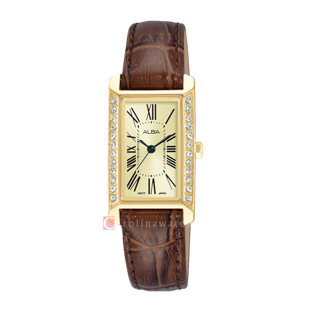 Jam Tangan ALBA Fashion AK3064X1 Women Light Champagne Dial Brown Leather Strap