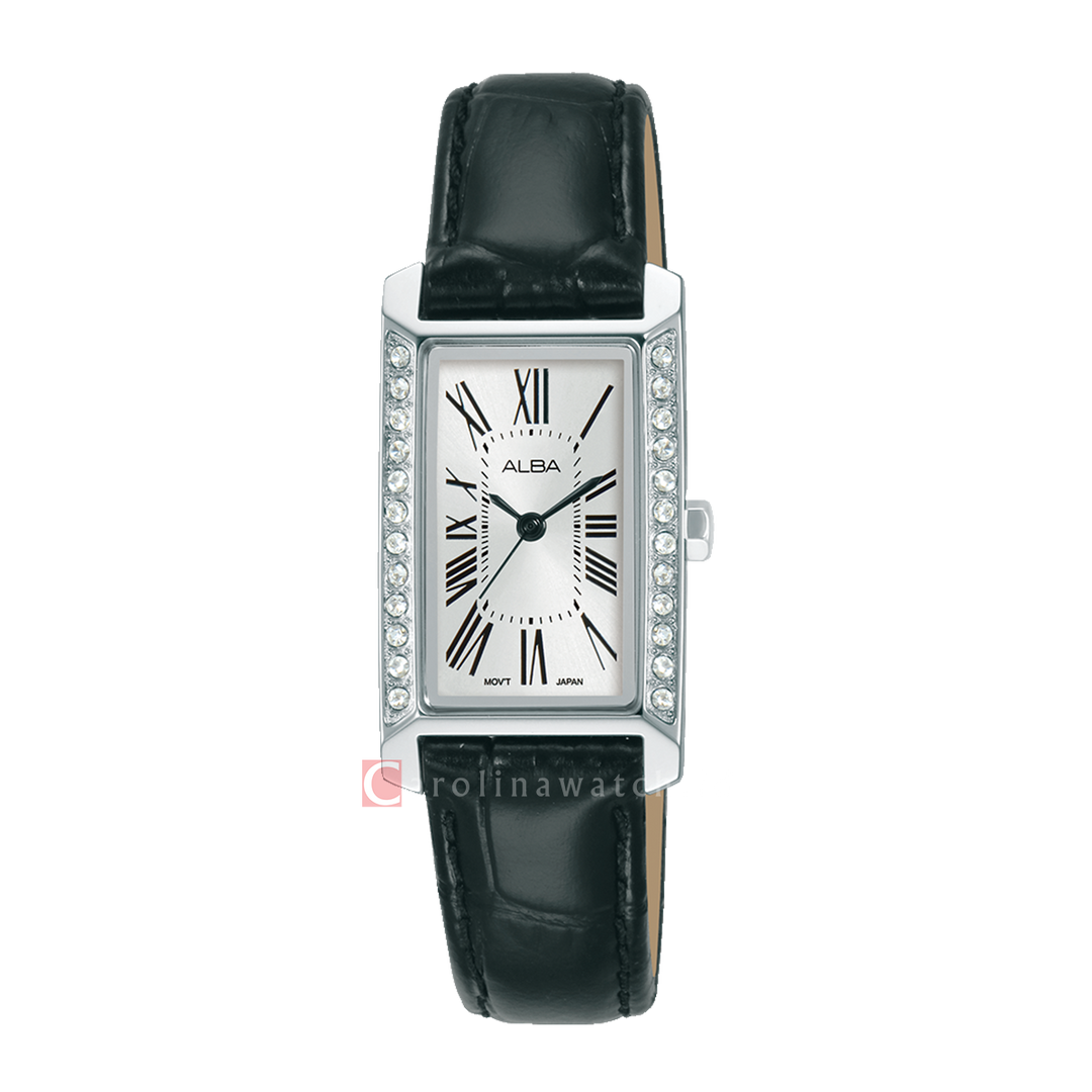 Jam Tangan ALBA Fashion AK3065X1 Women Silver White Dial Black Leather Strap