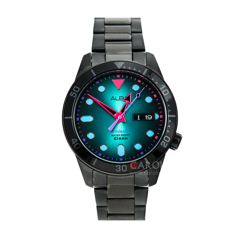 Jam Tangan ALBA Mechanical AL4175X1 Men Blue Gradation Dial Black Stainless Steel Strap