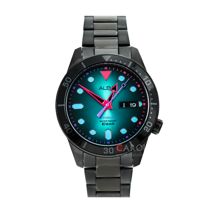 Jam Tangan ALBA Mechanical AL4175X1 Men Blue Gradation Dial Black Stainless Steel Strap