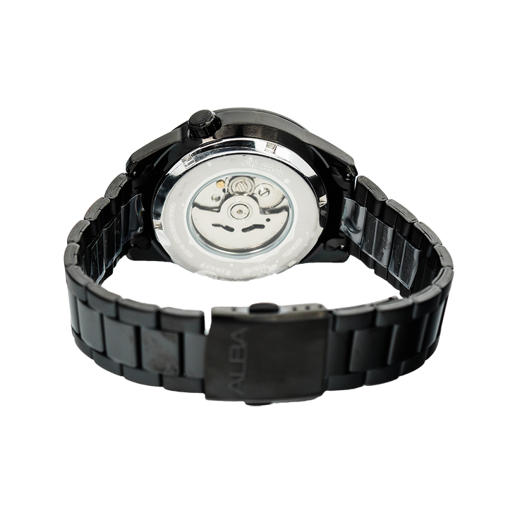 Jam Tangan ALBA Mechanical AL4175X1 Men Blue Gradation Dial Black Stainless Steel Strap