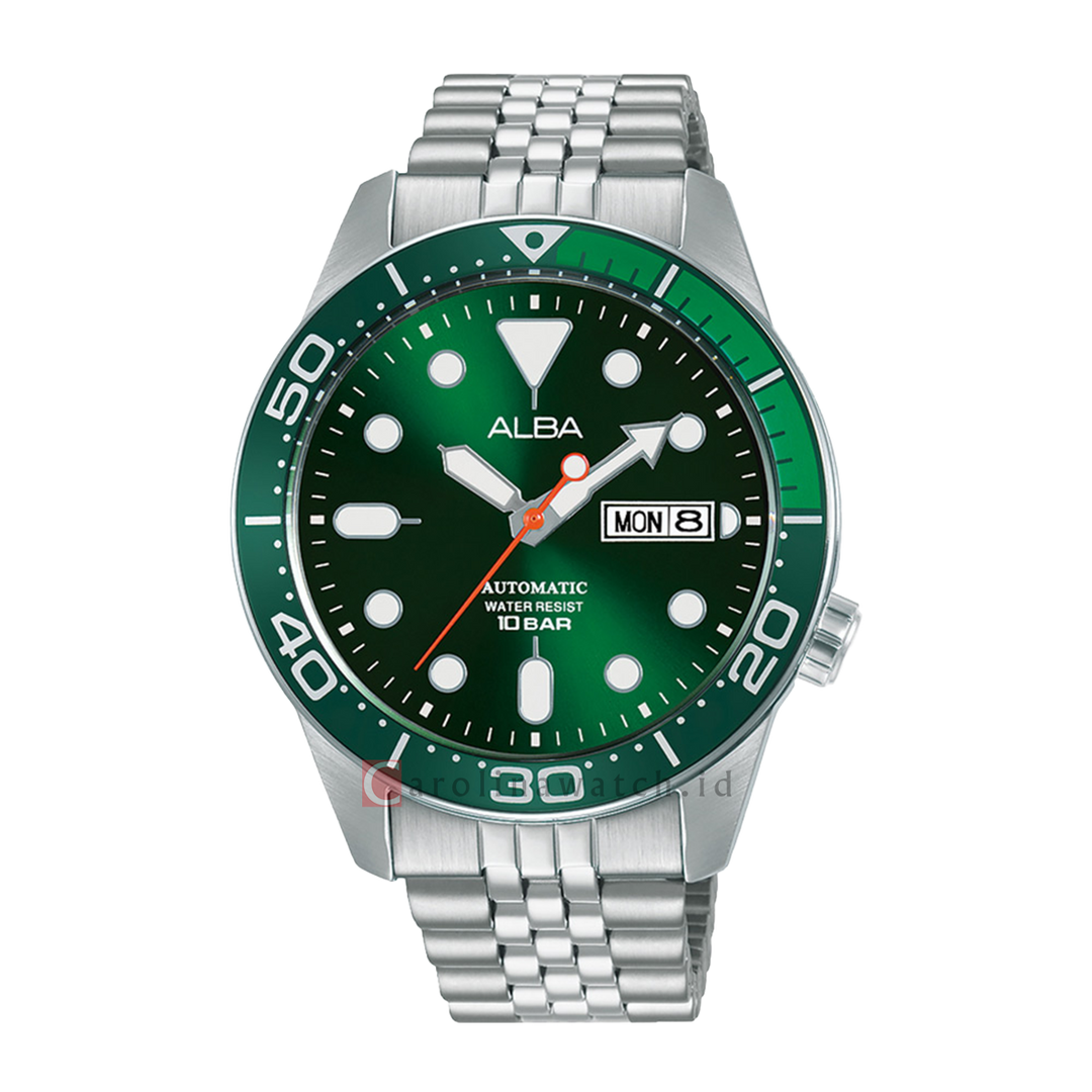 Jam Tangan Pria ALBA Active AL4187X1 Automatic Men Green Dial Stainless Steel Strap