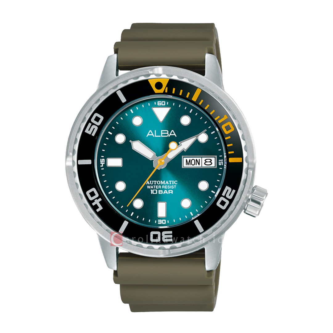 Jam Tangan ALBA AL4249X1 Men Green Dial Taupe Rubber Strap