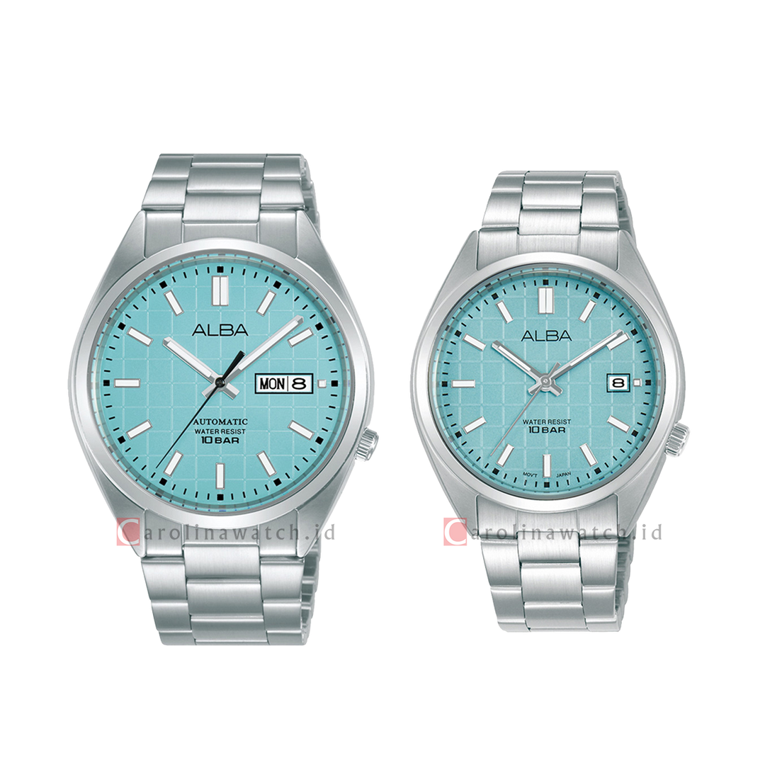 Jam Tangan Couple Alba AL4321X1/AG8M37X1 Turquoise Dial Silver Stainless Steel Strap