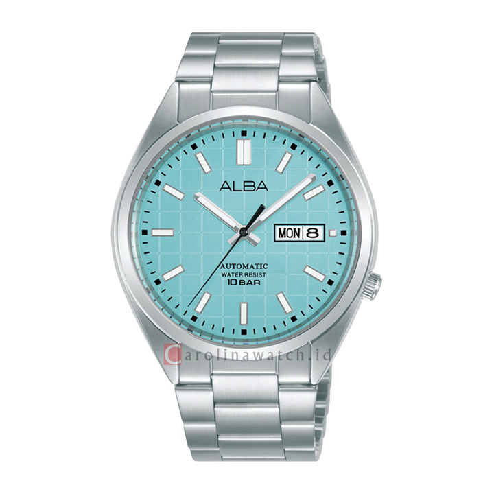 Jam Tangan ALBA Mechanical AL4321X1 Men Light Blue Patterned Dial Stainless Steel Strap