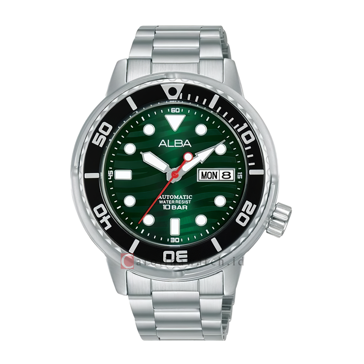 Jam Tangan ALBA Active AL4339X1 Men Automatic Green Patterned Dial Stainless Steel Strap