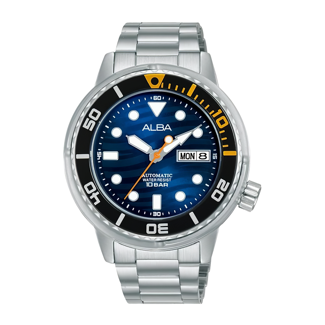 Jam Tangan ALBA AL4341X1 Men Automatic Blue Patterned Dial Stainless Steel Strap