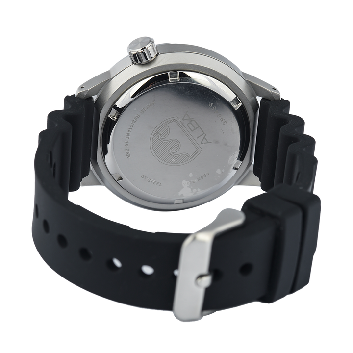 Jam Tangan ALBA AL4351X1 Men Automatic Black Patterned Dial Black Silicone Strap