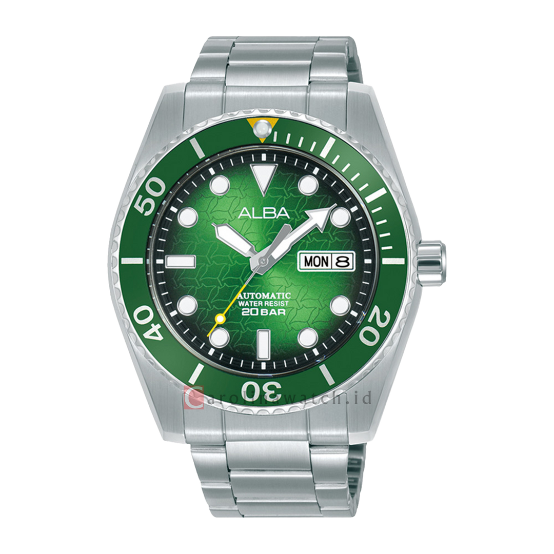 Jam Tangan ALBA Mechanical AL4437X1 Men Sunray Green Patterned Dial Stainless Steel Strap