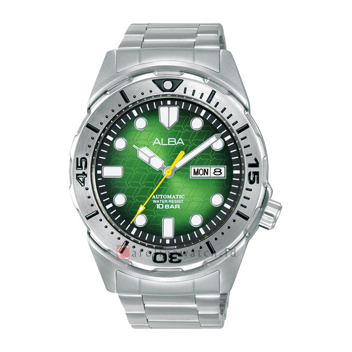 Jam Tangan ALBA Mechanical AL4443X1 Men Sunray Green Patterned Dial Stainless Steel Strap