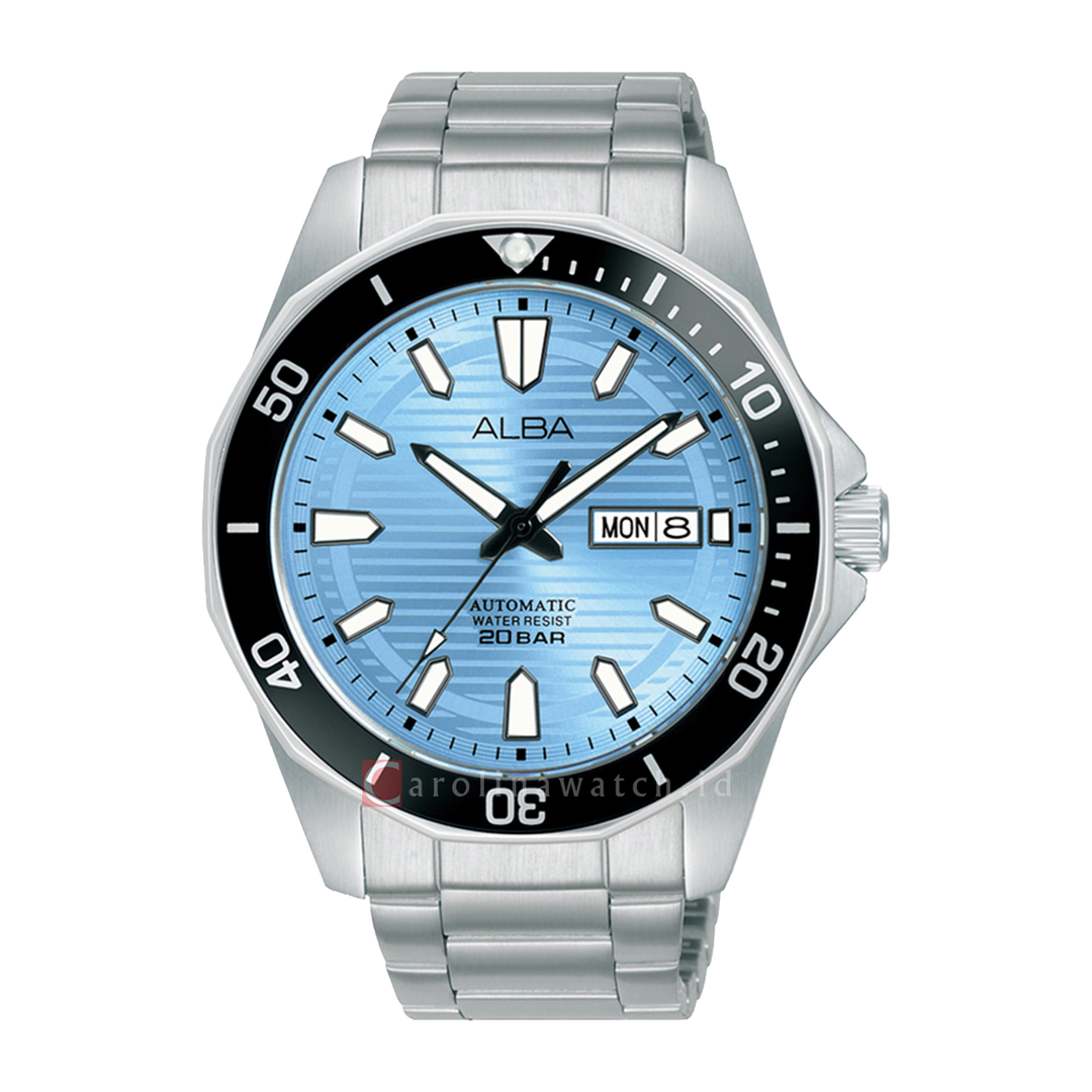 Jam Tangan ALBA Mechanical AL4459X1 Men Ice Blue Patterned Dial Stainless Steel Strap