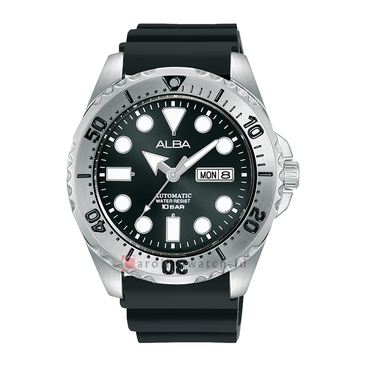 Jam Tangan ALBA Mechanical AL4495X1 Men Black Dial Black Silicone Strap