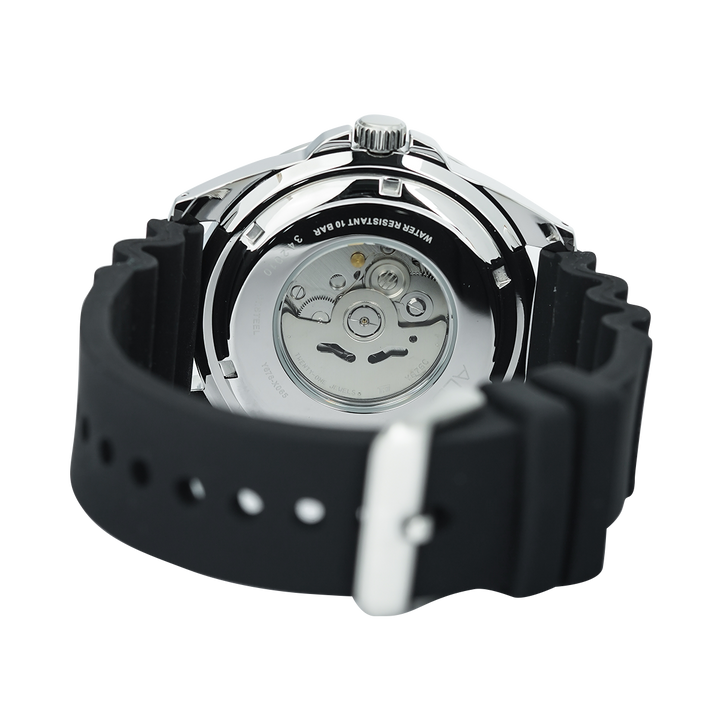 Jam Tangan ALBA Mechanical AL4495X1 Men Black Dial Black Silicone Strap