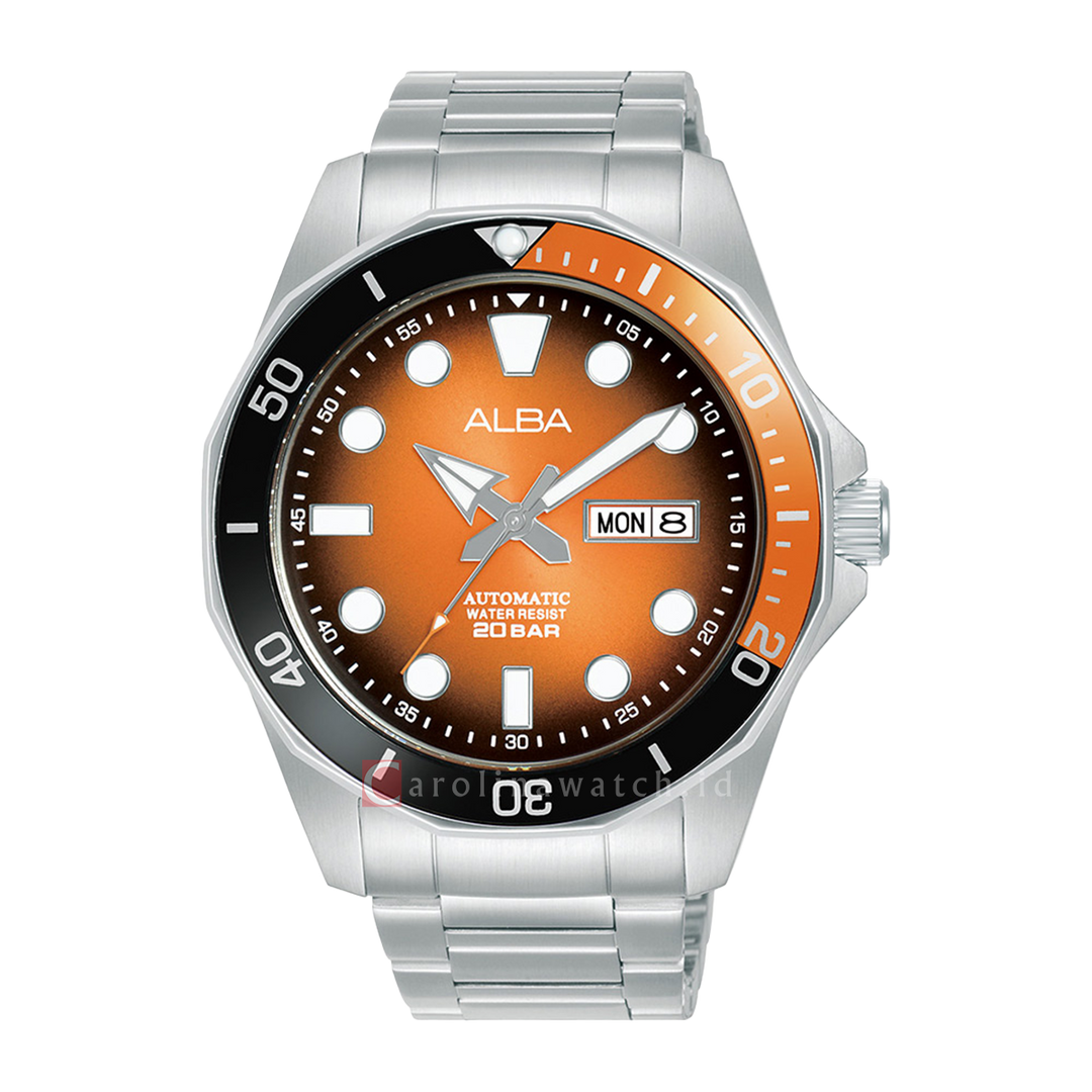 Jam Tangan ALBA Mechanical AL4547X1 Men Orange + Black Gradation Dial Stainless Steel Strap