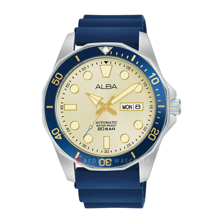 Jam Tangan ALBA Mechanical AL4551X1 Men Cream Dial Blue Silicon Strap