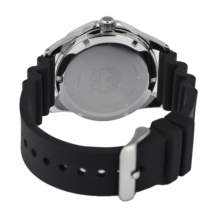 Jam Tangan ALBA Mechanical AL4553X1 Automatic Men Black Dial Black Silicon Strap