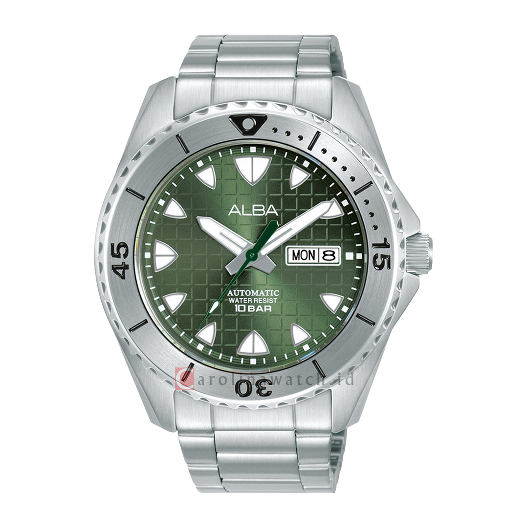 Jam Tangan ALBA Mechanical AL4577X1 Men Green Patterned Dial Stainelss Steel Strap